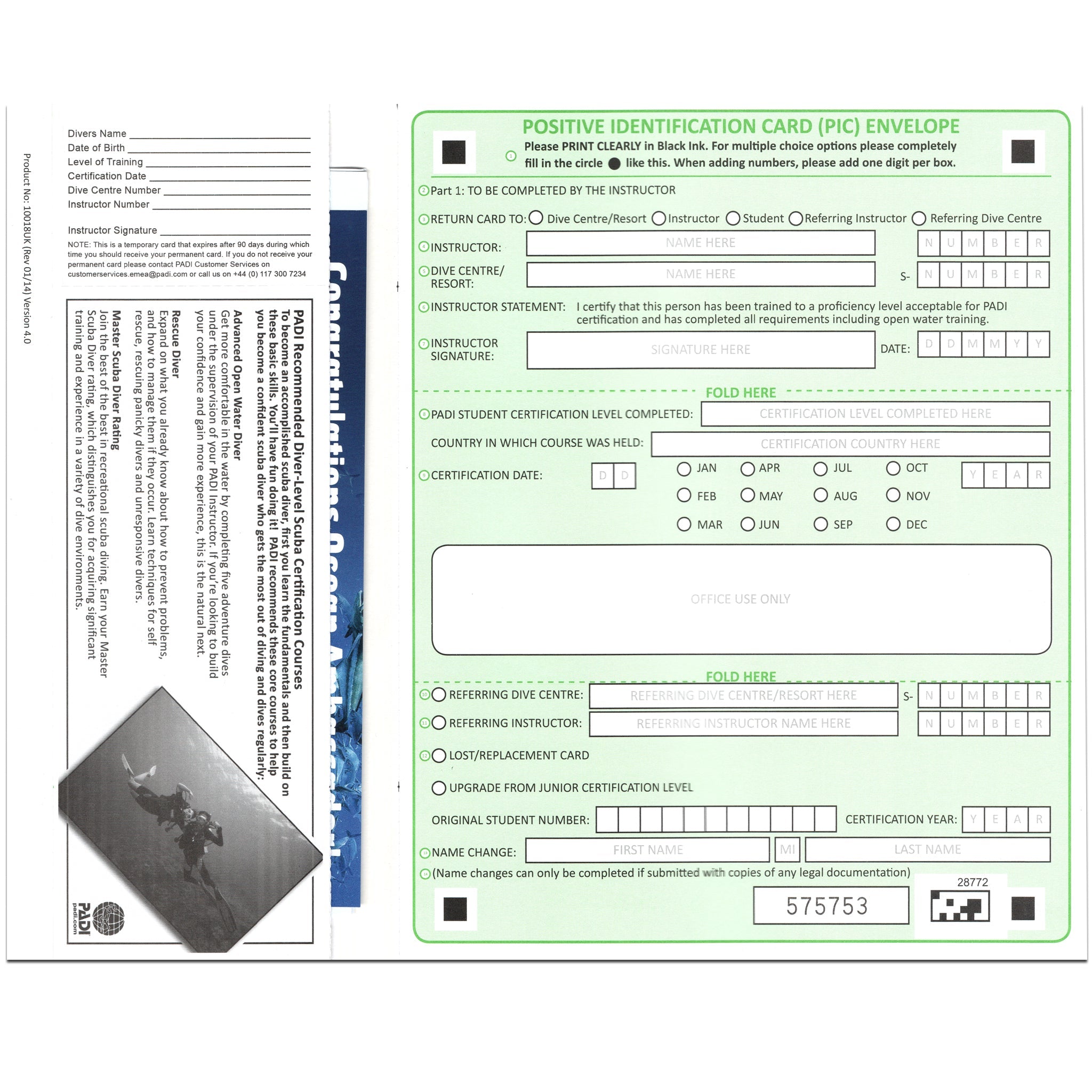 PADI Positive Identification Card (PIC)