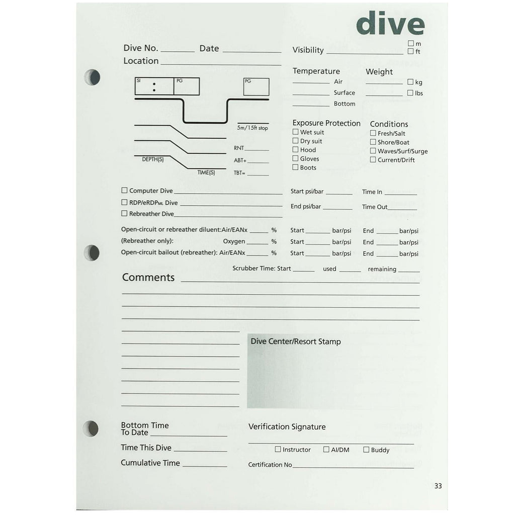 PADI Dive Log Book (without Training Record)