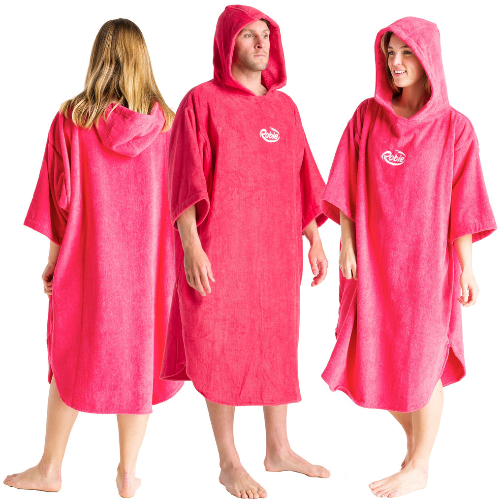 Robie Robes Adult Original Long Sleeve Towelling Beach Changing Poncho - Coral