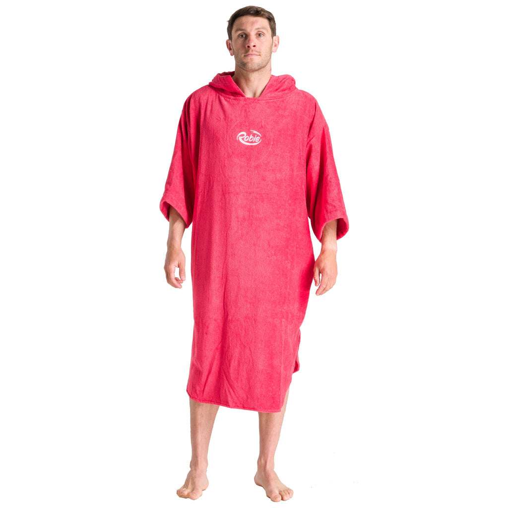 Robie Robes Adult Original Long Sleeve Towelling Beach Changing Poncho - Coral