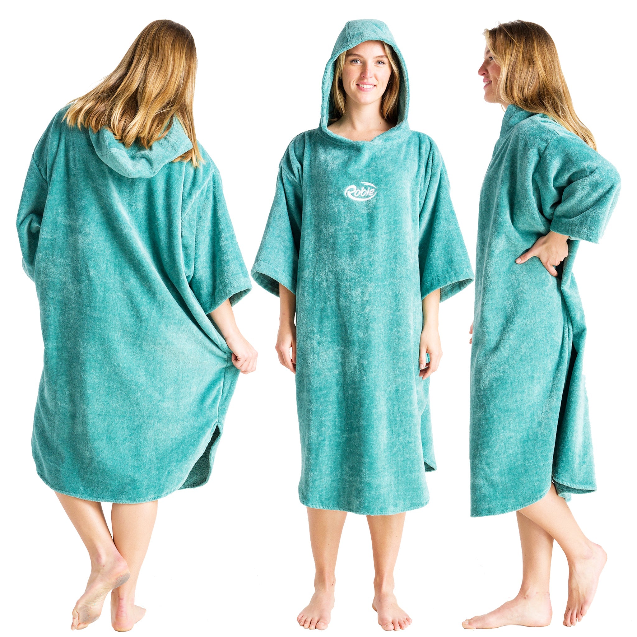 Robie Robes Adult Original Long Sleeve Towelling Beach Changing Poncho - Oil Blue