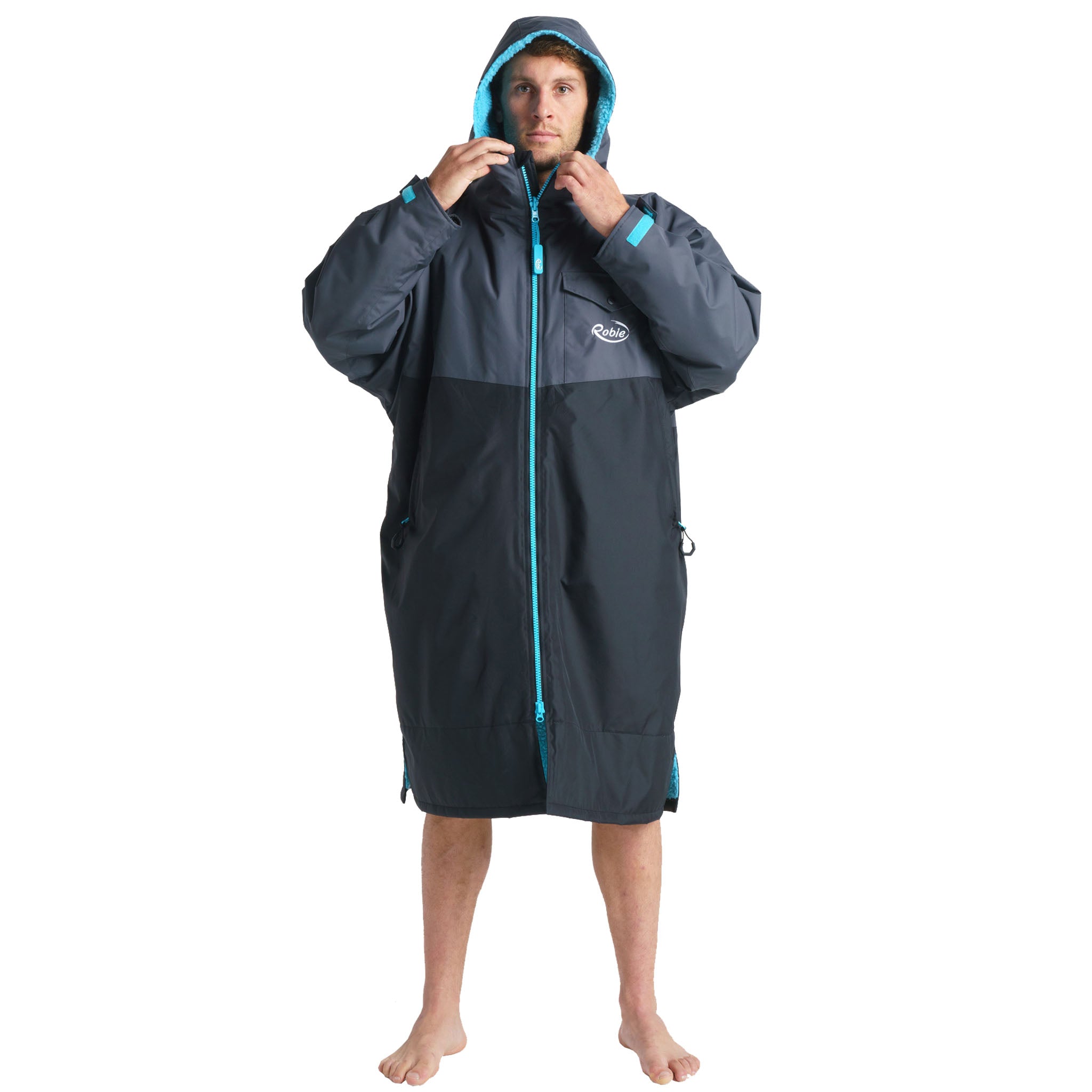 Robie Dry Series Recycled Long Sleeve Changing Robe - Black/Charcoal/Blue