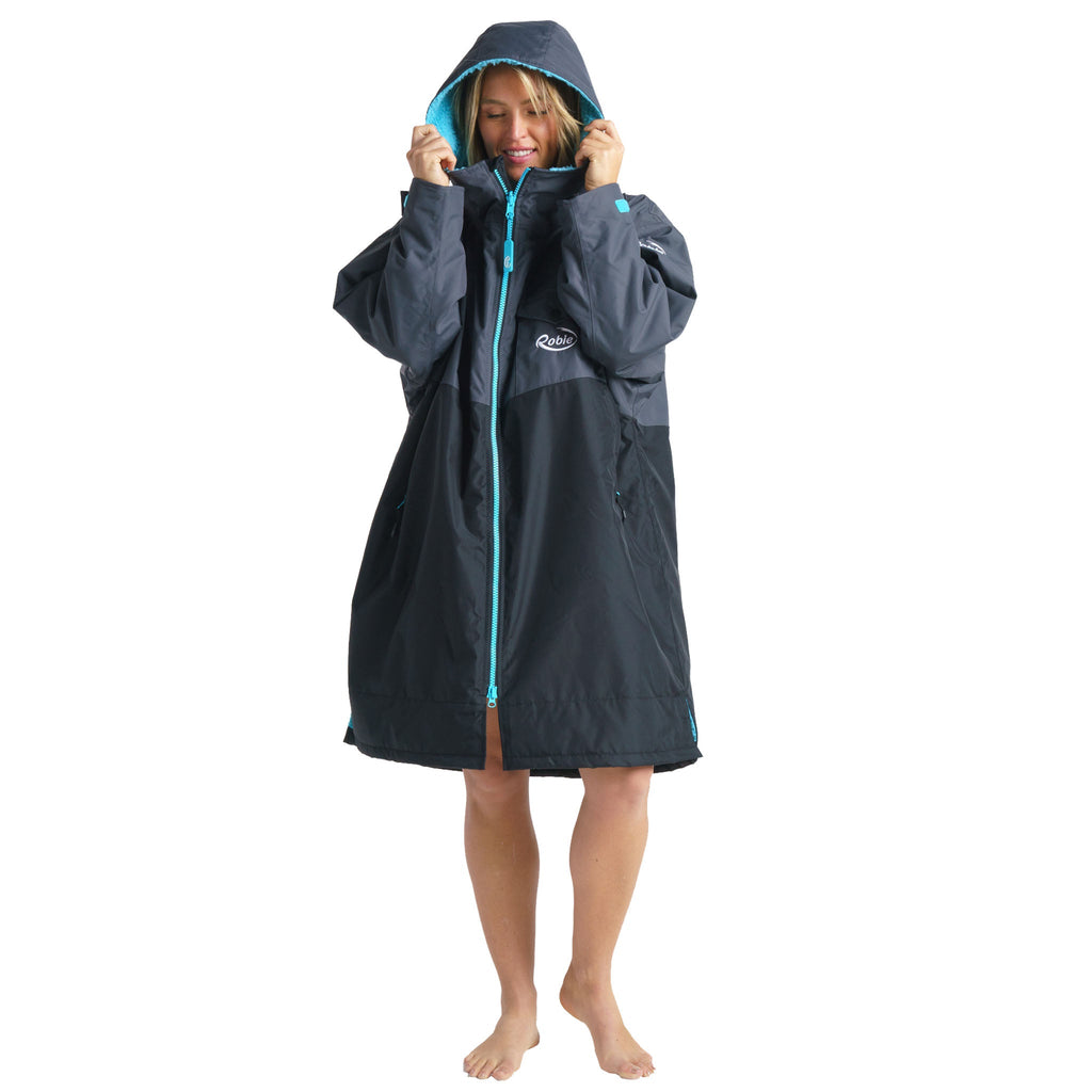Robie Dry Series Recycled Long Sleeve Changing Robe - Black/Charcoal/Blue
