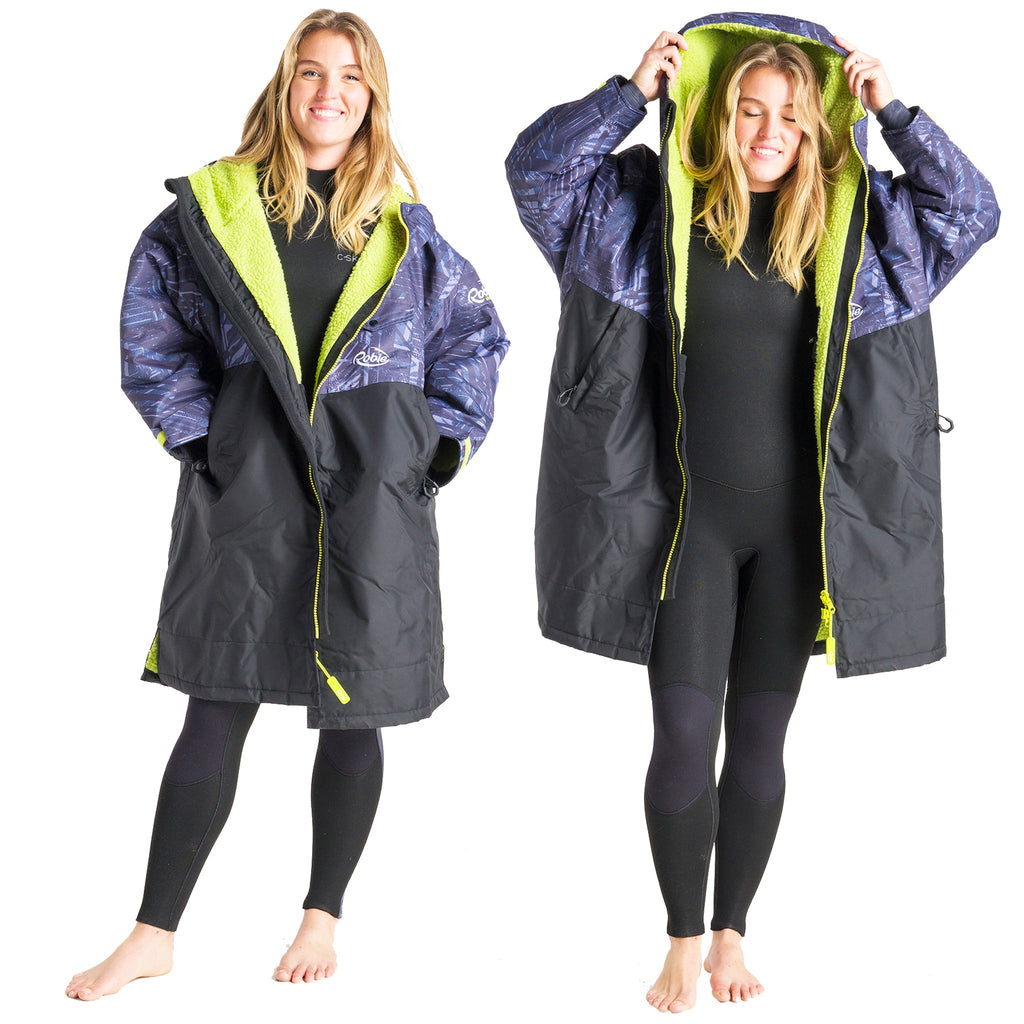 Robie Dry Series Recycled Long Sleeve Changing Robe - Black/Shade/Lime