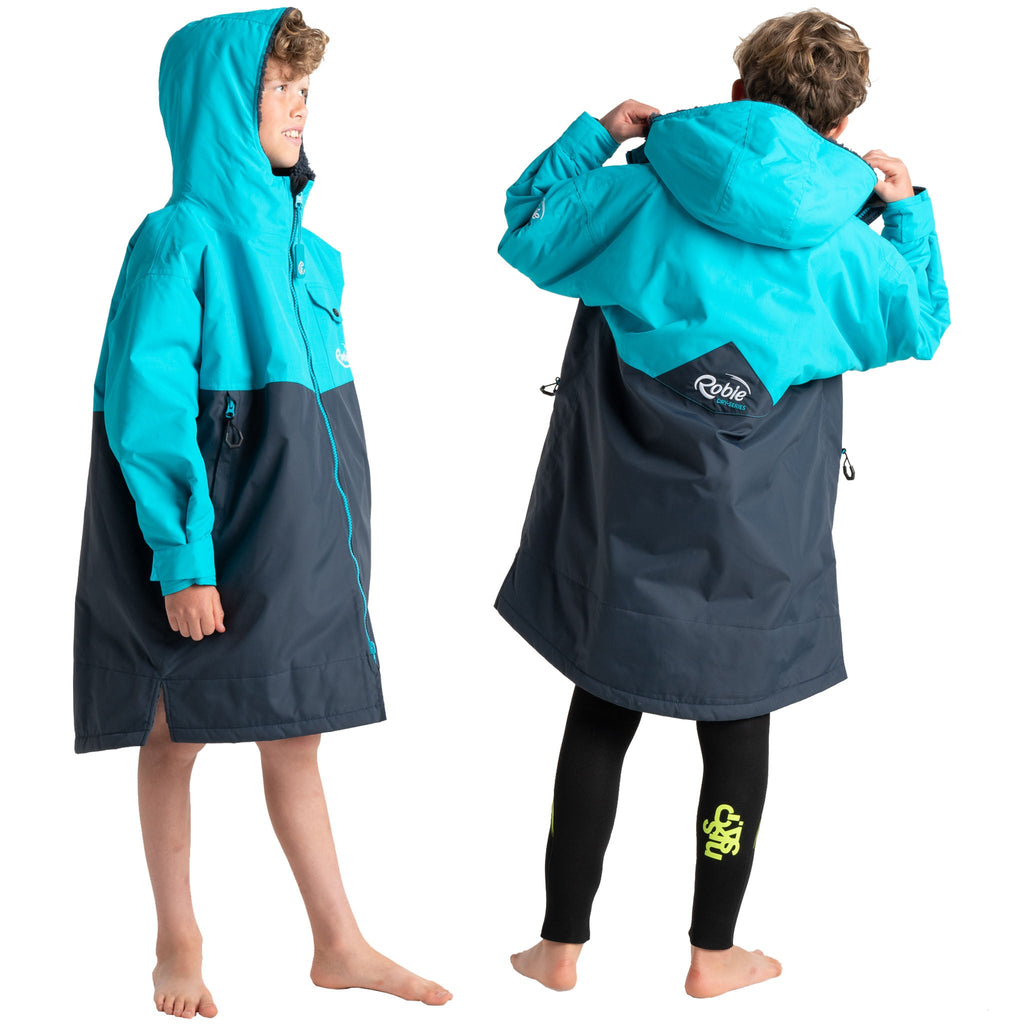 Robie JUNIOR Dry Series Recycled Long Sleeve Changing Robe - India Ink/Blue Atoll