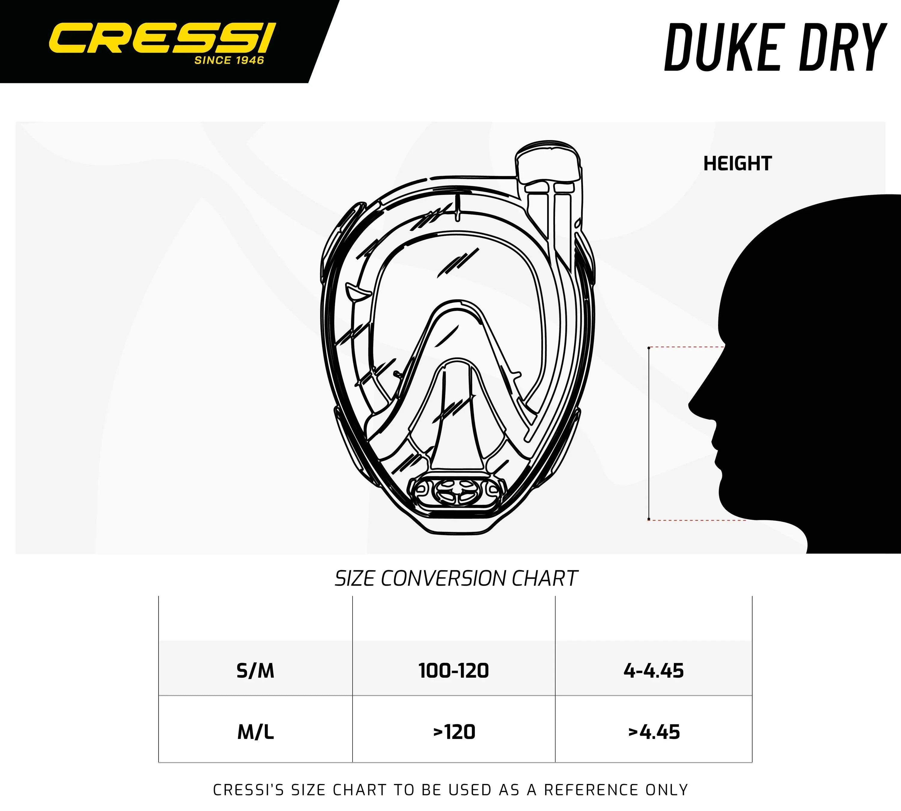 Cressi Duke Dry Full Face Snorkelling Mask & Bonete Fins Set for Adults